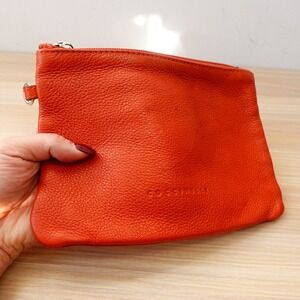 COCCINELLE Leather Clutch Bag Womens Burnt Orange Pebbled Cosmetic Pouch ITALY